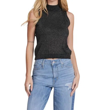Minnie Rose Viscose Sleeveless Mock Neck Top In Black