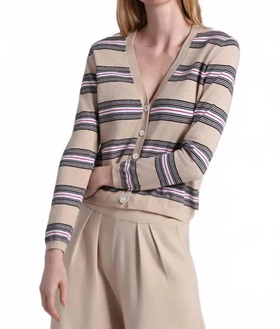 Minnie Rose Vneck Striped Cardigan In Brown Sugar Combo In Multi