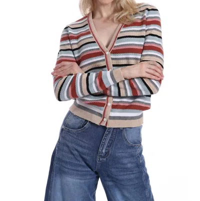 Minnie Rose Weekend Texture Stripe Cardigan In Multi Color Striped In Blue