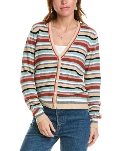 Minnie Rose Weekend Texture Stripe Cashmere-blend Cardigan In Blue