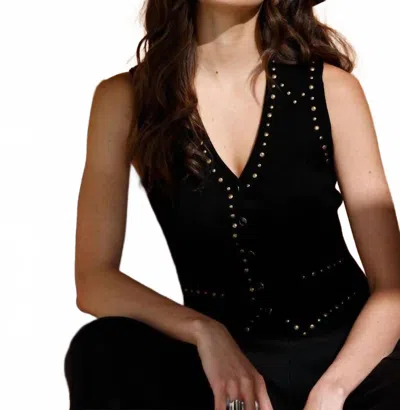 Minnie Rose Western Knit Vest In Black