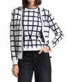 Minnie Rose Windowpane V-neck Cardigan In White/navy In White