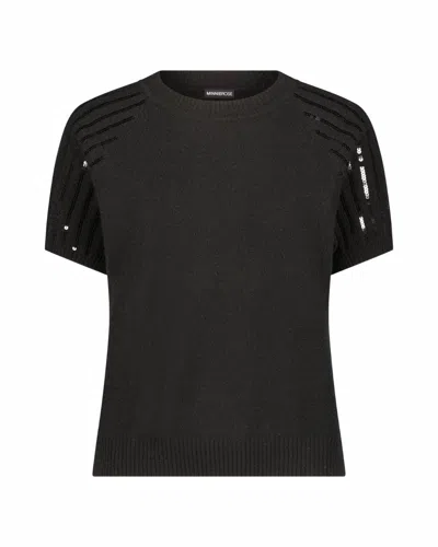 Minnie Rose Women's Cashmere Raglan Crew Tee With Sequined Sleeves In Black