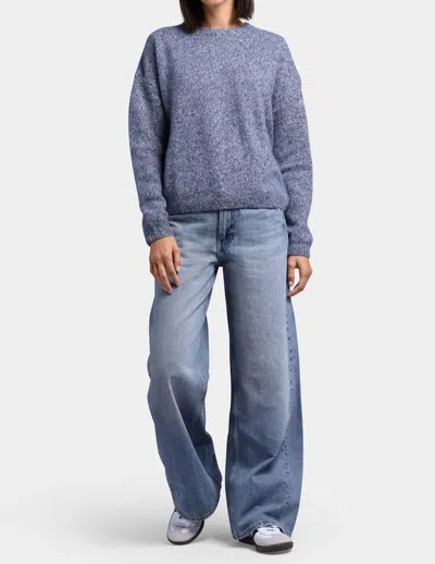 Minnie Rose Women's Cashmere Silk Marled Boxy Crew Top In Navy Combo In Black