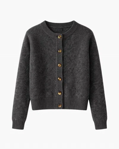 Minnie Rose Women's Cashmere Silk Marled Relaxed Crew Cardigan In Black