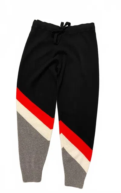 Minnie Rose Women's Cashmere Stripe Jogger In Black/red/grey/cream