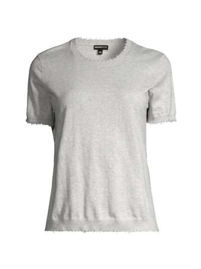 Minnie Rose Women's Cotton-cashmere Frayed Boxy T-shirt In Light Heather Grey