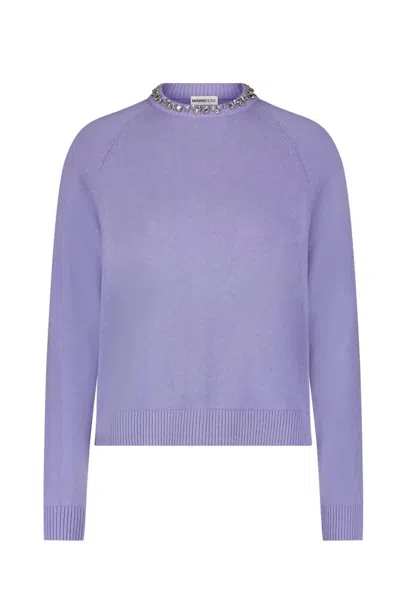 Minnie Rose Women's Cotton Cashmere Jewel Neck Sweater In Lilac Frost In Multi
