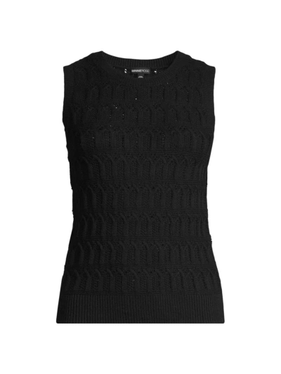 Minnie Rose Women's Cotton-cashmere Pointelle Sleeveless Top In Black