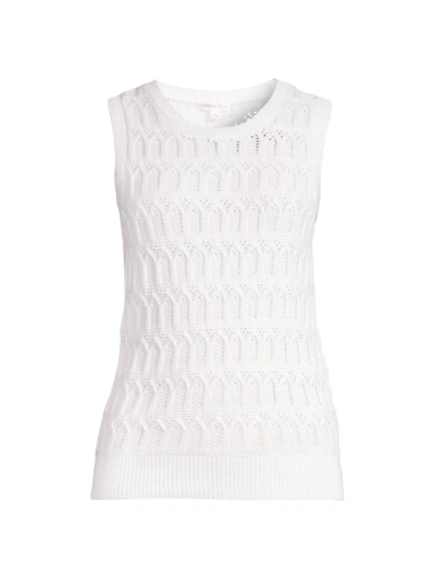 Minnie Rose Women's Cotton-cashmere Pointelle Sleeveless Top In White