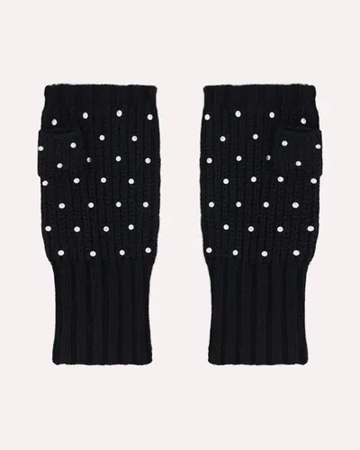 Minnie Rose Women's Cotton Cashmere Rhinestone Fingerless Gloves In Black