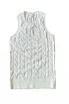 Minnie Rose Women's Cotton Frayed Cable Tank In White In Gray