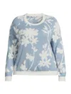 Minnie Rose Women's Floral Cotton-blend Crewneck Sweater In Fresco Blue Starch