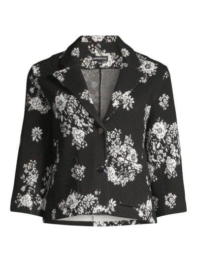 Minnie Rose Women's Floral Jacquard Knit Blazer In Black Combo