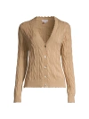 Minnie Rose Plus Size Frayed Cable-knit Cardigan In Brown Sugar