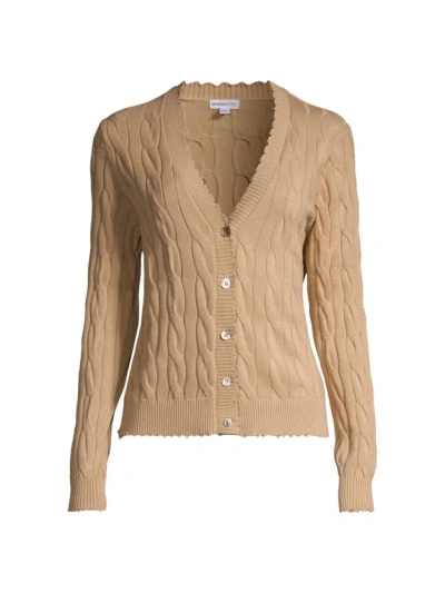Minnie Rose Women's Frayed Cable-knit Cardigan In Brown Sugar