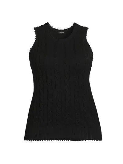 Minnie Rose Women's Frayed Cable-knit Sleeveless Top In Black