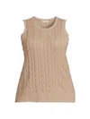 Minnie Rose Women's Frayed Cable-knit Sleeveless Top In Brown