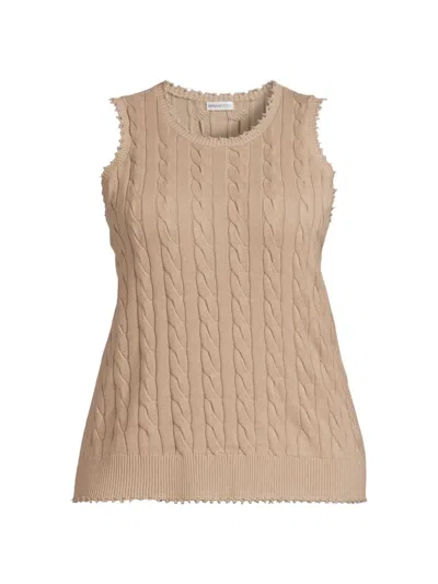 Minnie Rose Women's Frayed Cable-knit Sleeveless Top In Brown Sugar