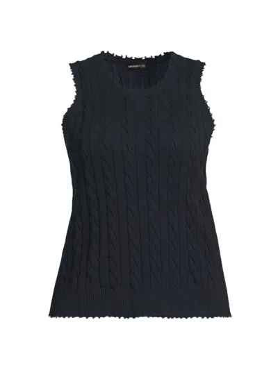 Minnie Rose Women's Frayed Cable-knit Sleeveless Top In Navy