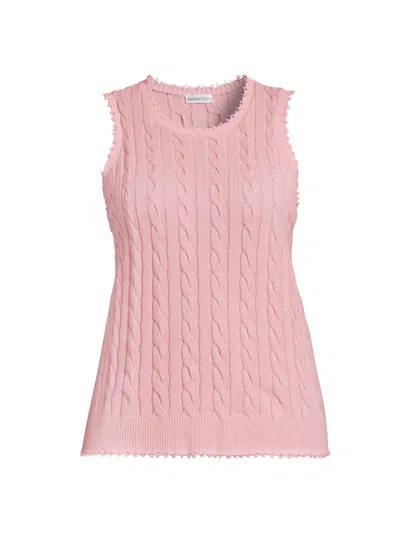 Minnie Rose Women's Frayed Cable-knit Sleeveless Top In Pink