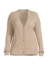 MINNIE ROSE WOMEN'S FRAYED CABLE-KNIT V-NECK CARDIGAN
