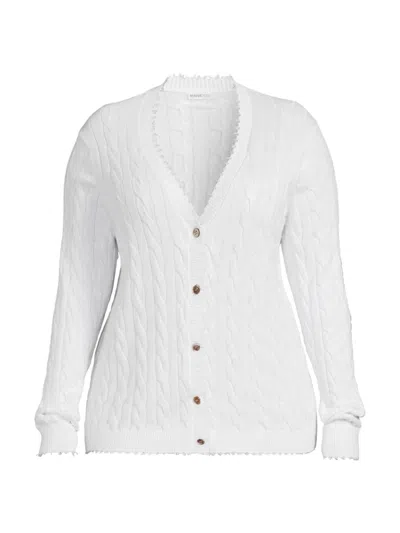 Minnie Rose Women's Frayed Cable-knit V-neck Cardigan In White