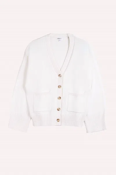 Minnie Rose Women's Luxe V-neck Cardigan In Starch In White