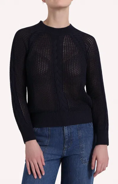 Minnie Rose Women's Mixed Stitch Crew Top In Black