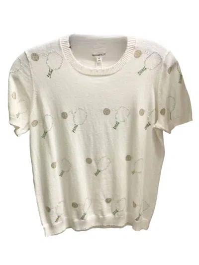 Minnie Rose Women's Pickleball Frayed Edge Tee Top In White