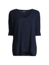 Minnie Rose Women's Pow Pow Cashmere Short-sleeve Sweater In Navy