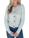 Minnie Rose Women's Relaxed Crew Cardigan In Ecru In Blue