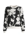 Minnie Rose Women's Reversible Floral Jacquard Sweater In Black