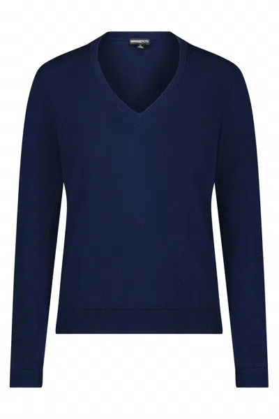 Minnie Rose Women's Supima V Neck Top In Navy In Blue