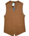 Minnie Rose Women's Viscose Ribbed Vest With Pockets In Foxtail In Brown