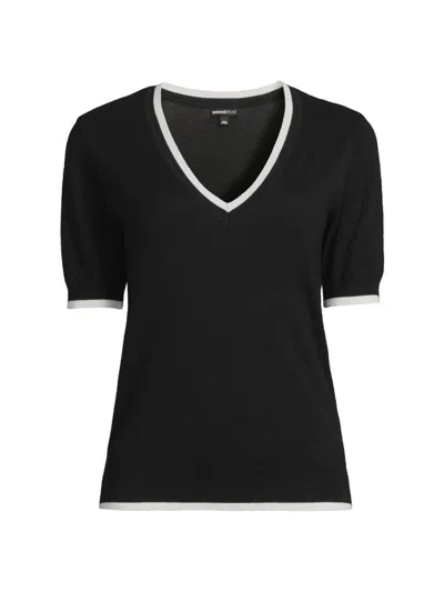 Minnie Rose Women's V-neck Cotton-cashmere Sweater In Black
