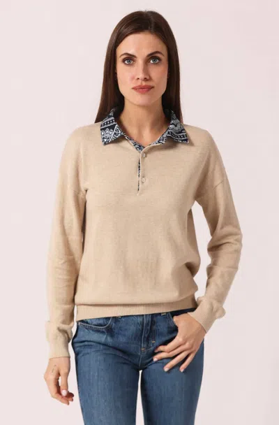 Minnie Rose Woven Bandana Collar Pullover In Brown Sugar