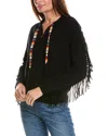 Minnie Rose Zip Fringed Cashmere Hoodie In Black