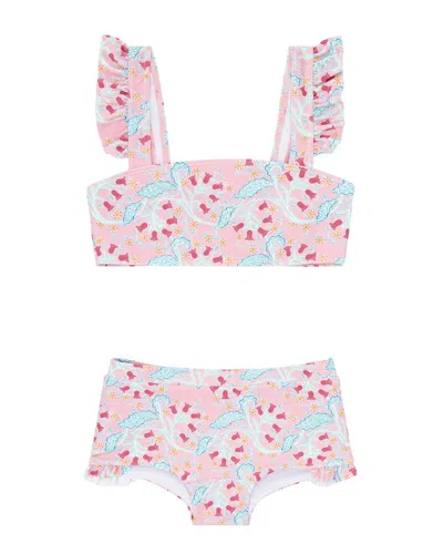 Minnow Kids'  Bandeau Bikini & Swim Short Set In Pink