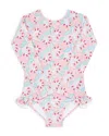 Minnow Girls' Bluebells Long Sleeve One Piece Rash Guard Swimsuit - Baby, Little Kid, Big Kid In Bluebells