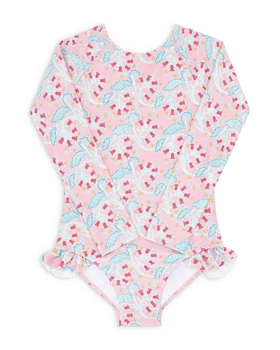 Minnow Girls' Bluebells Long Sleeve One Piece Rash Guard Swimsuit - Baby, Little Kid, Big Kid