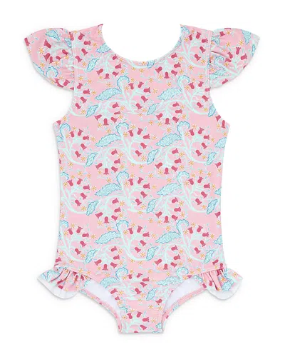 Minnow Girls' Bluebells Ruffle One Piece Rash Guard Swimsuit - Baby, Little Kid, Big Kid