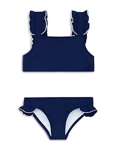 Minnow Girls' Contrast Trim Ruffled Strap Two Piece Swimsuit - Baby, Little Kid, Big Kid In Navy/white