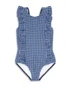 Minnow Girls' Gingham Ruffled One Piece Swimsuit - Baby, Little Kid, Big Kid In Navy
