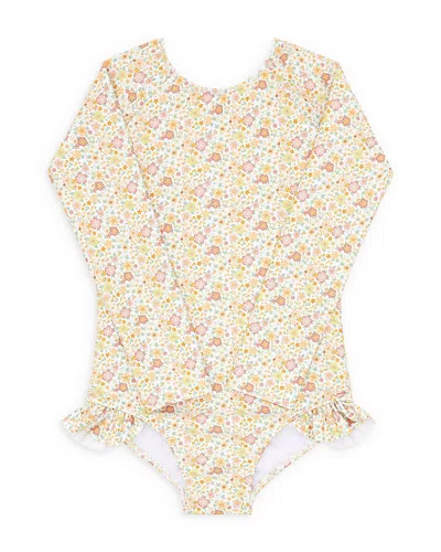 Minnow Girls' Marigold Long Sleeve One Piece Rash Guard Swimsuit - Baby, Little Kid, Big Kid In Marigold Floral