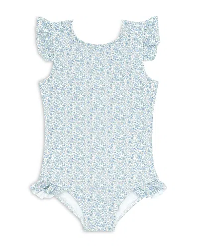 Minnow Girls' Slate Floral Ruffled Sleeve Rash Guard One Piece Swimsuit - Baby, Little Kid, Big Kid