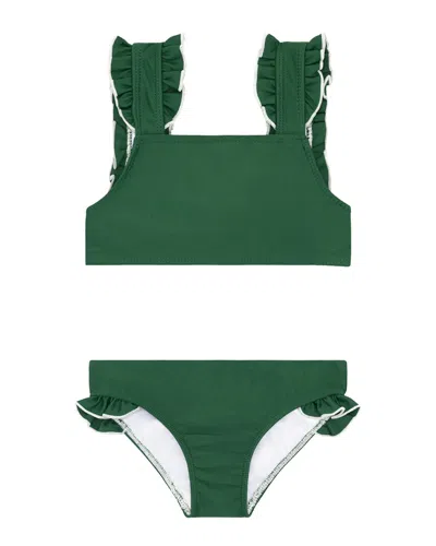 Minnow Kids'  Ruffle Strap Bikini In Green