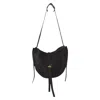 Minobossi Curved Black Leather Shoulder Bag With Adjustable Strap In Black