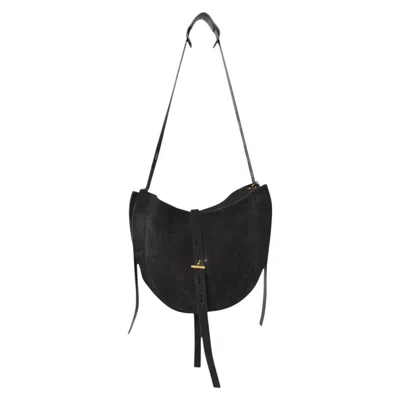 Minobossi Curved Black Leather Shoulder Bag With Adjustable Strap