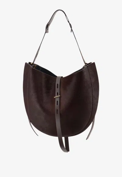 Minobossi Large Liz Shoulder Bag In Pony Skin In Brown